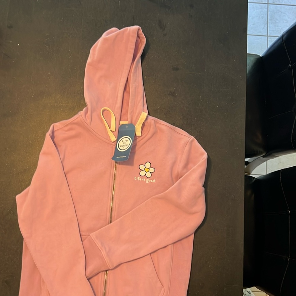 Light purple Life Is Good hoodie.